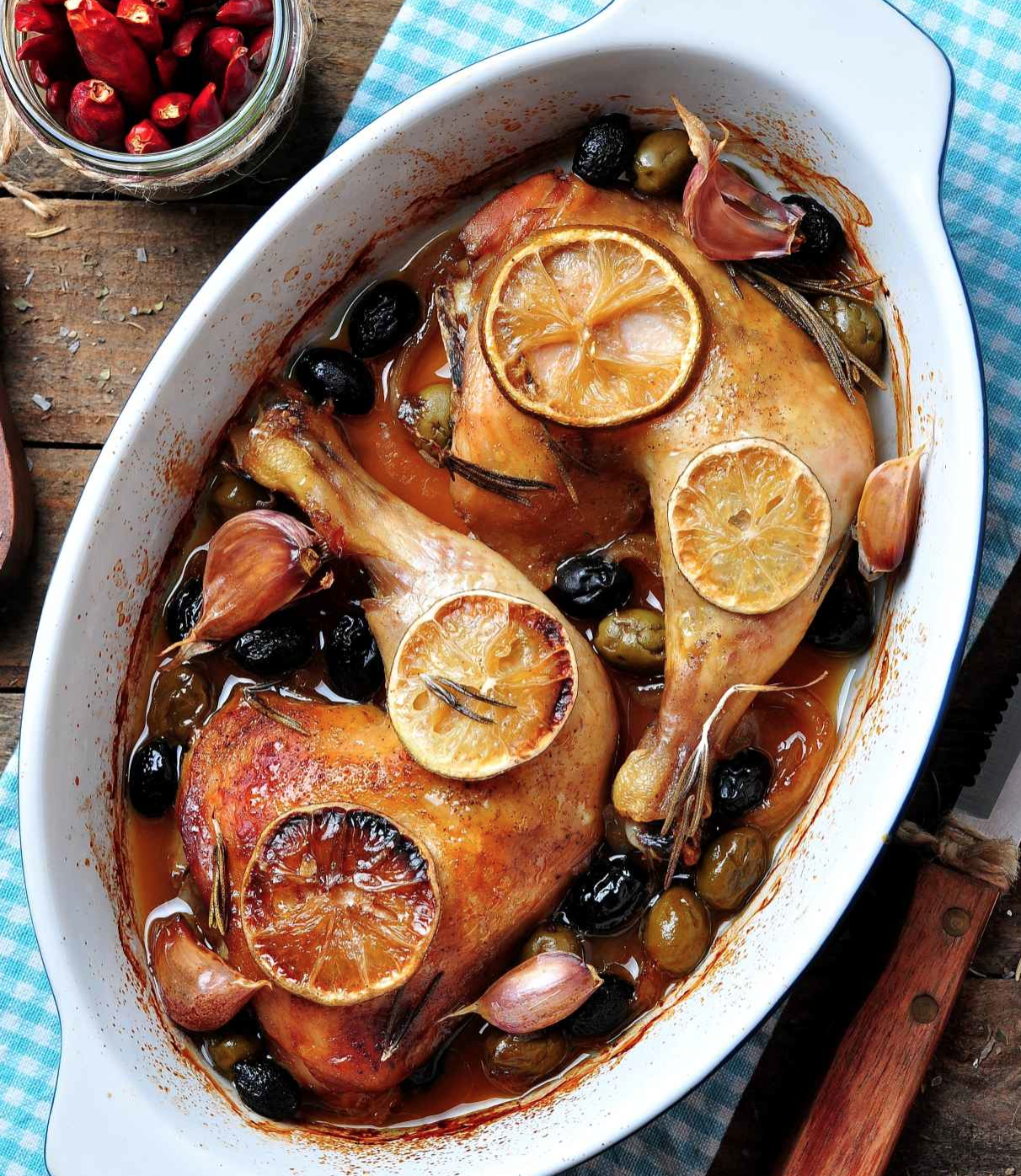 Chicken with prunes apricots and olives by Tamar Genger